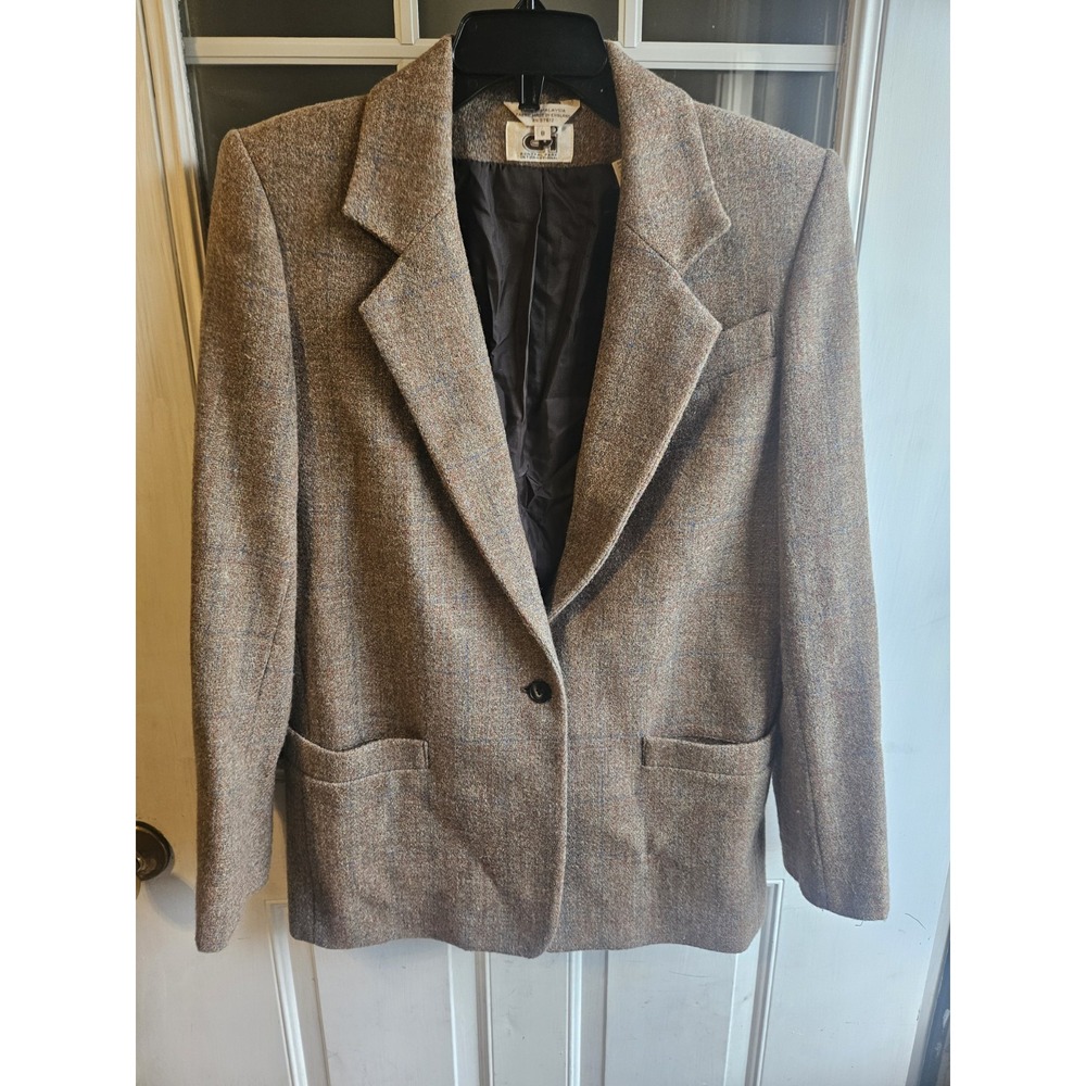 CPI Central Park International 100% Wool Blazer Vintage Brown Plaid Size 8